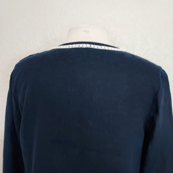 Charter Club Linen Luxury Blue Beaded Blouse Size LP - Picture 10 of 11